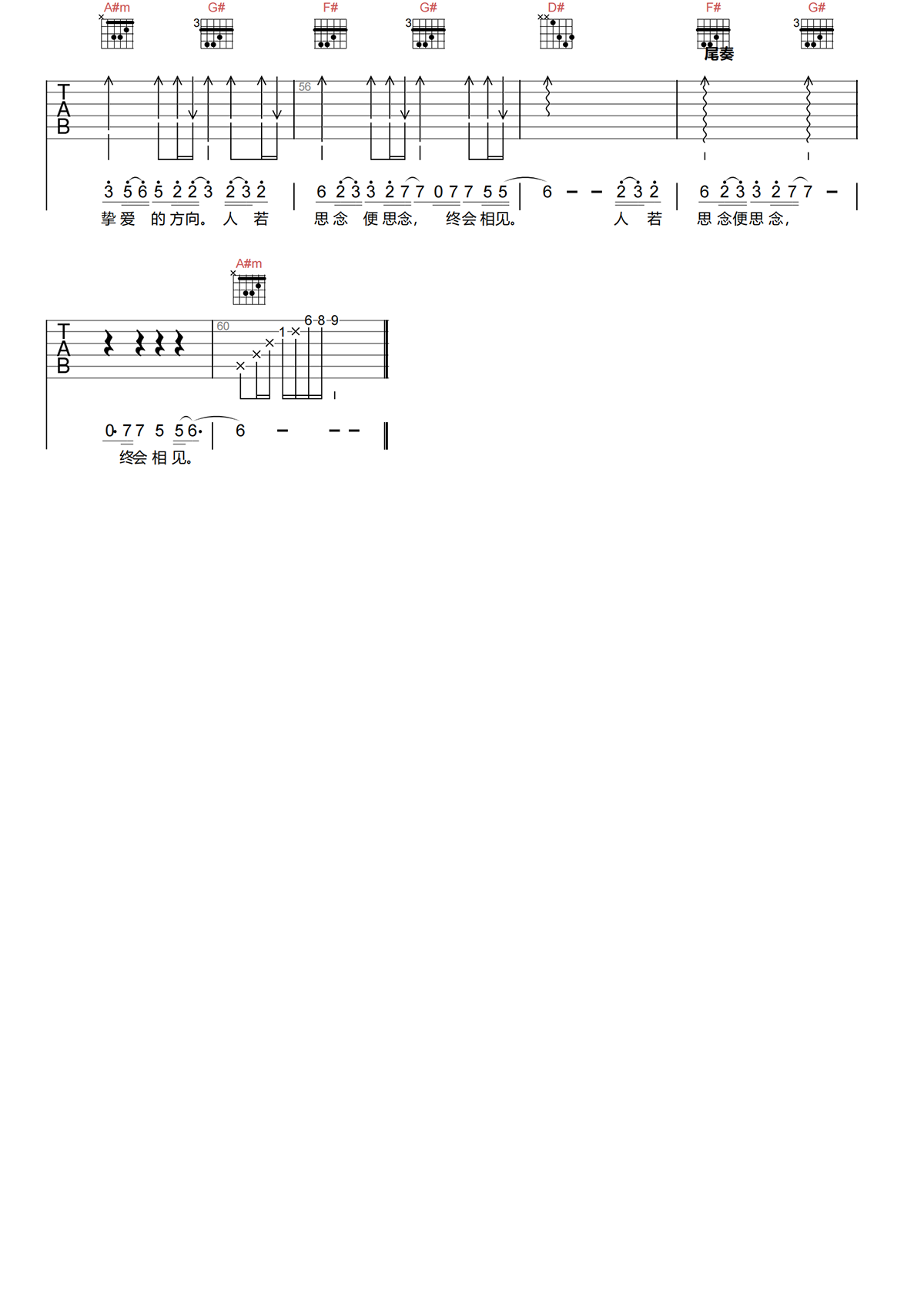 若思念便思念吉他谱-周深-C调新手版-吉他弹唱六线谱