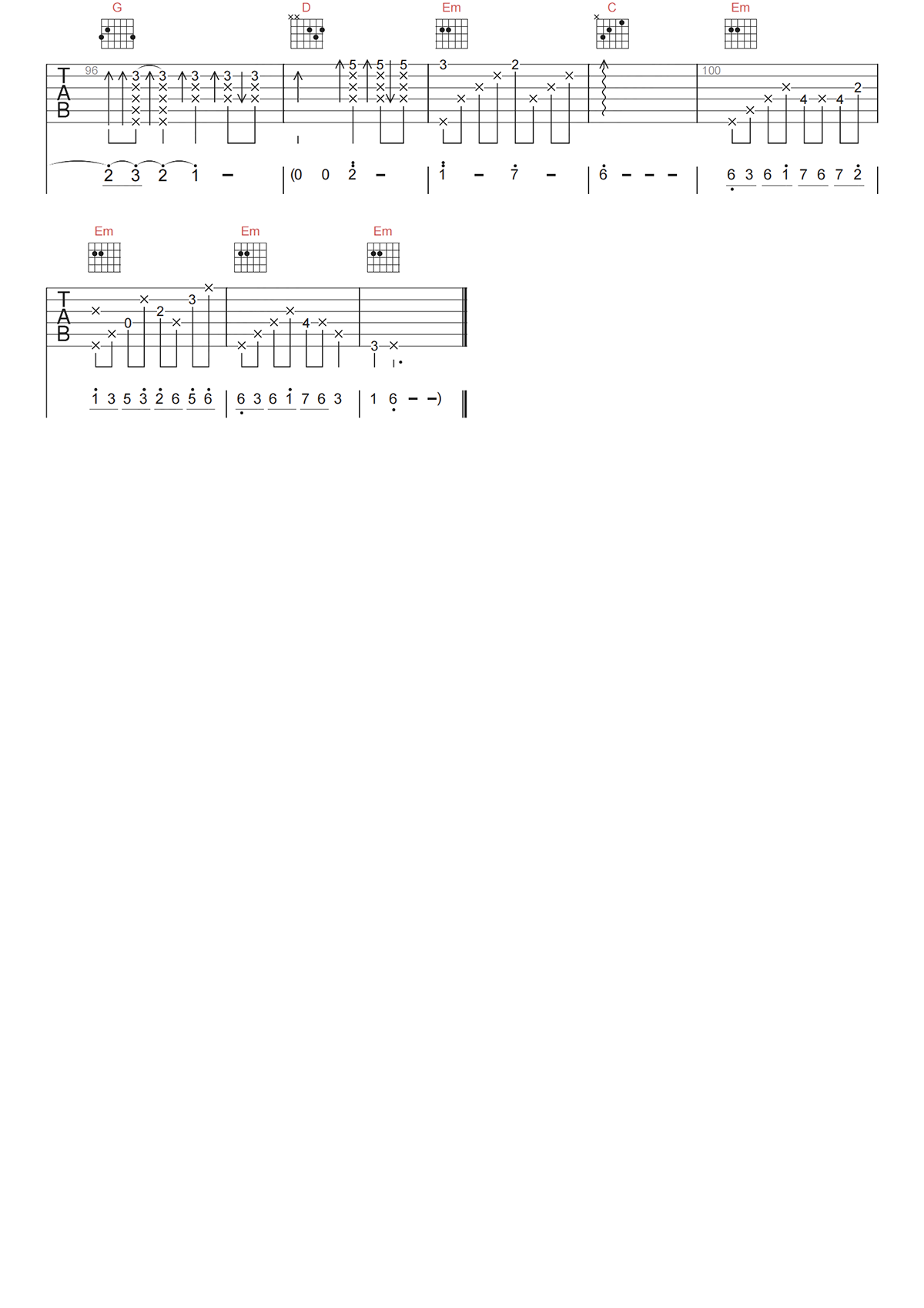 黄大炜《让每个人都心碎吉他谱》G调高清原版六线谱