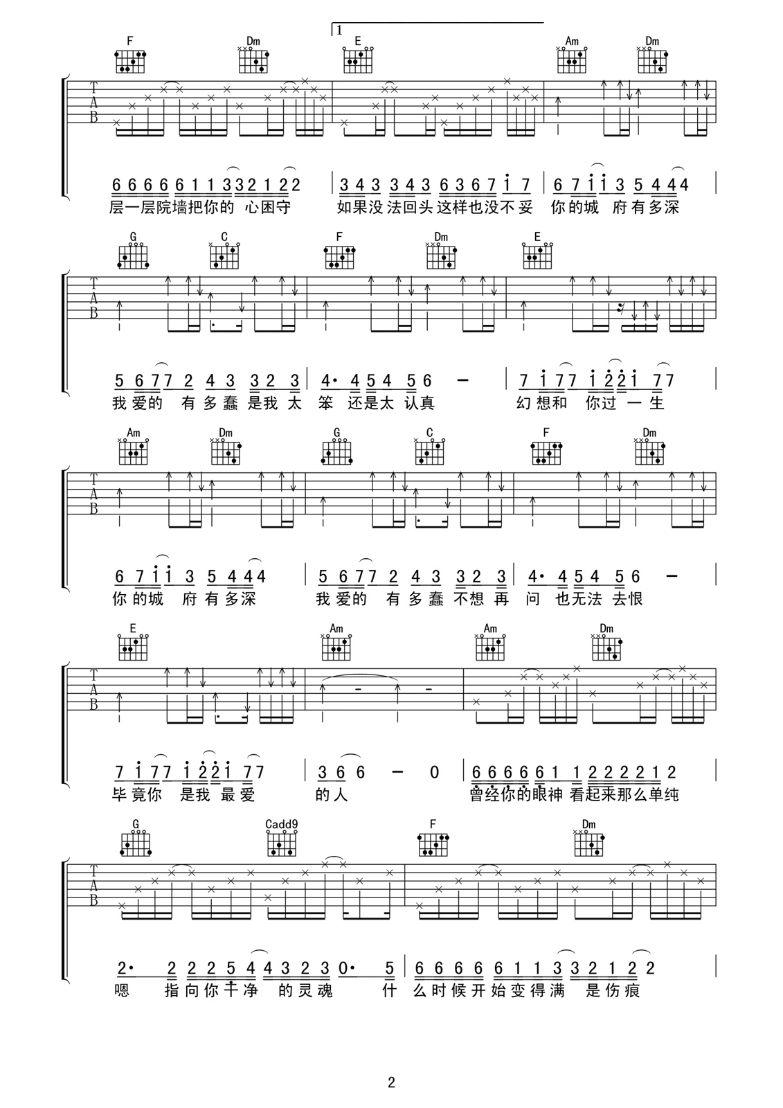 城府F调吉他谱-2