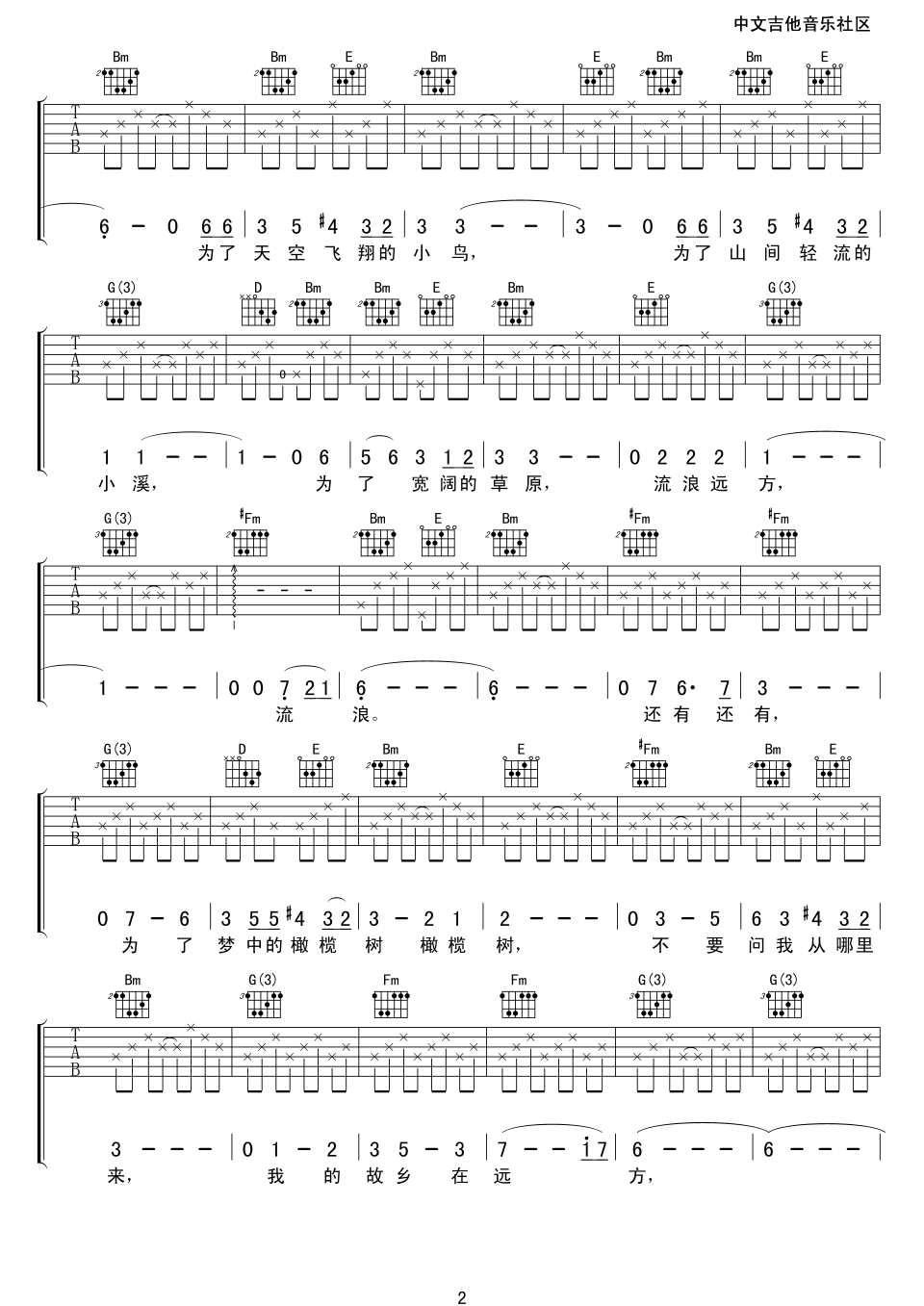 橄榄树吉他谱-2